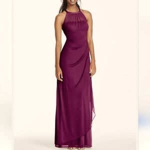 DAVID'S BRIDAL Sleeveless Long Mesh Dress with Illusion Neckline